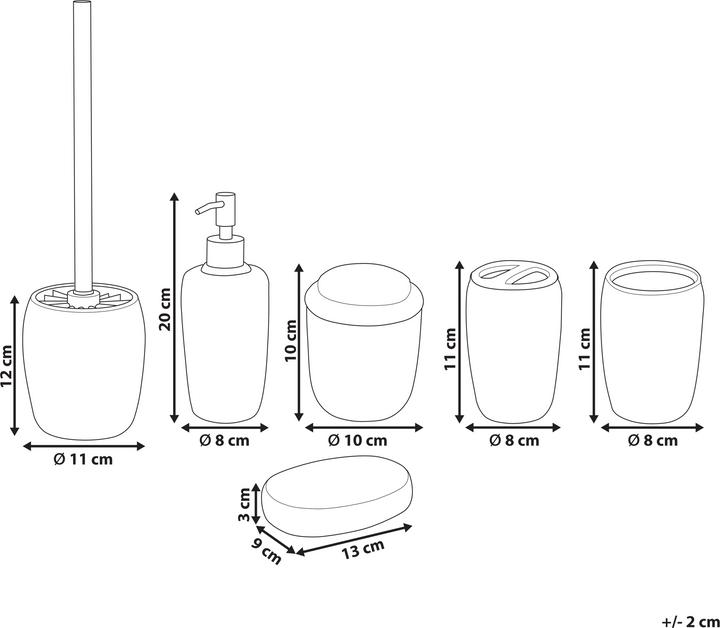 Actual product image Beliani Bathroom set 6-piece ceramic black terrazzo look PALMILLA