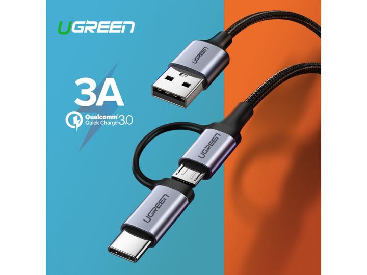 Produktbild Ugreen 2-in-1 USB-C / MicroUSB auf USB & Sync QC 3.0 (1 m, USB 2.0)