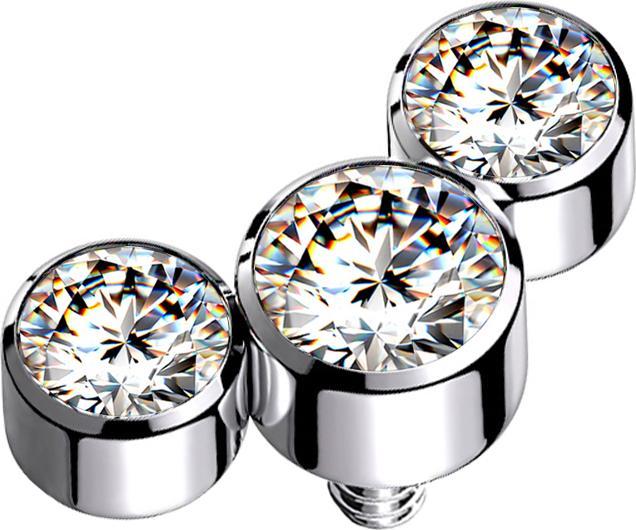 Star Piercing Dermal Anchor silber drei Kristalle silber (ohne Messing, Chirurgenstahl 316L)