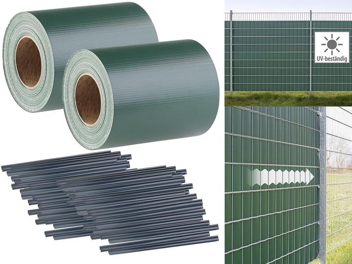 Produktbild Royal Gardineer 2er-Set Sichtschutzfolie für Stabmattenzaun, 56 Klemmen, 35 m x 19 cm (3500 cm)
