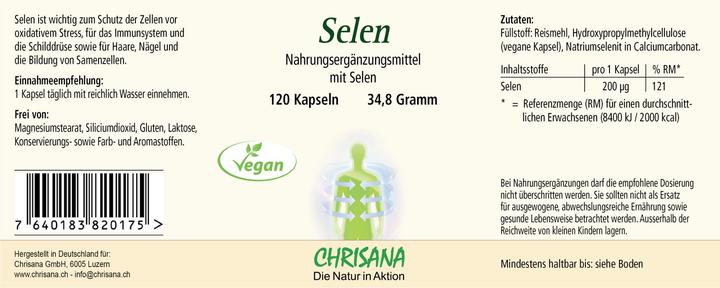 Nutritional values and ingredients Chrisana Selen Plus Kapsel (120 Piece, Capsules, 53 g)