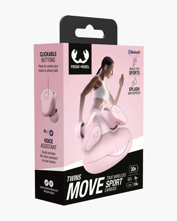 Produktbild Fresh'N Rebel Fresh 'n Rebel Twins Move - Sport Oordopjes - Draadloos - Waterdicht IPX4 - Pastel Pink (keine Geräuschunterdrückung, 30 h, Kabellos)