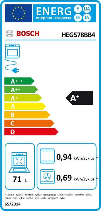 Energie-Label Bosch Hausgeräte Built-in cooker set, HEG578BB4 + NXX675CB5E, Built-in cooker, Flex induction hob, HND679LS62