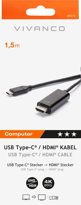Actual product image Vivanco USB C - HDMI (1.50 m, USB Type C, HDMI)