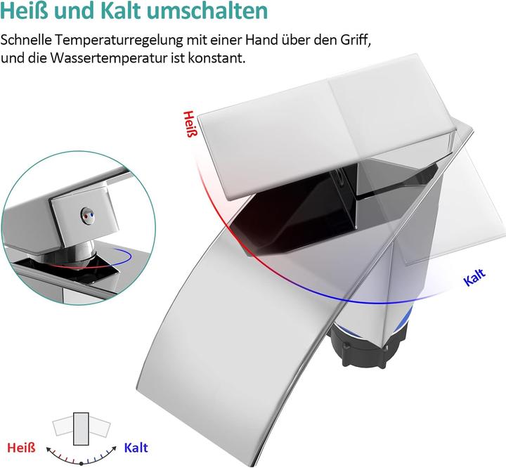 Actual product image Emke Waterfall Basin Mixer Tap, Water-Saving Bathroom Faucet, Chrome