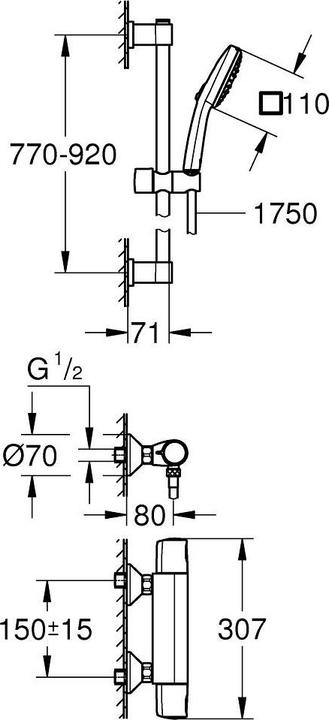 Produktbild Grohe Precision Trend QuickFix Thermostat-Duscharmatur und Vitalio Comfort 110 Brausestangenset, Länge 900