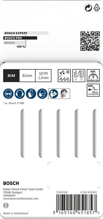Actual product image Bosch Professional Zubehör PRO Stainless Steel T118EFS Jigsaw blade, 83 mm, 5 pcs.