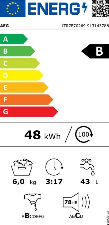 Energie-Label AEG LAVAMAT LTR7E70269 (6 kg, Hinten, EU-Stecker)