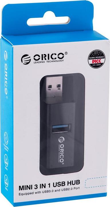 Produktbild Orico HUB USB Mini hub 3x USB-A 2.0 (MINI-U32L-BK-BP) (USB-C, 3 Ports)