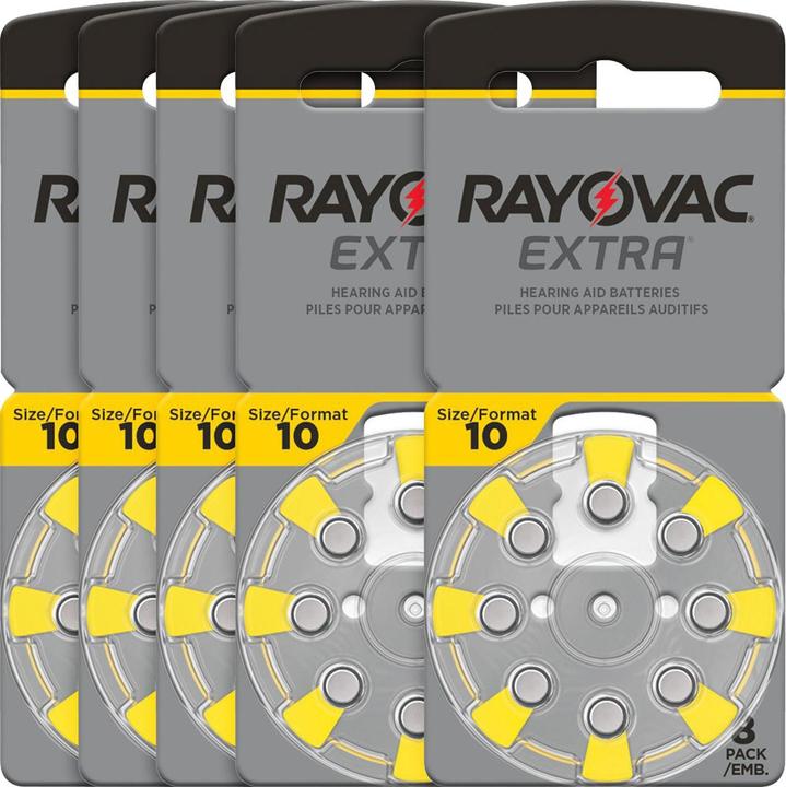 Immagine prodotto Rayovac Set di 5 batterie extra 10 per apparecchi acustici, gialle, 1.45V 105 mAh, confezione da 40 (40 pz., 10, 105 mAh)