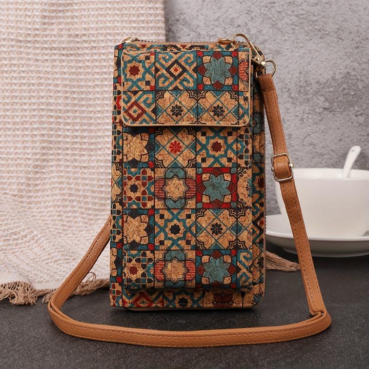 Only-Bags.Store Bohemian Floral Pattern Wallet, Retro Vegan Leather Coin Purse, Crossbody Mobile Phone Bag