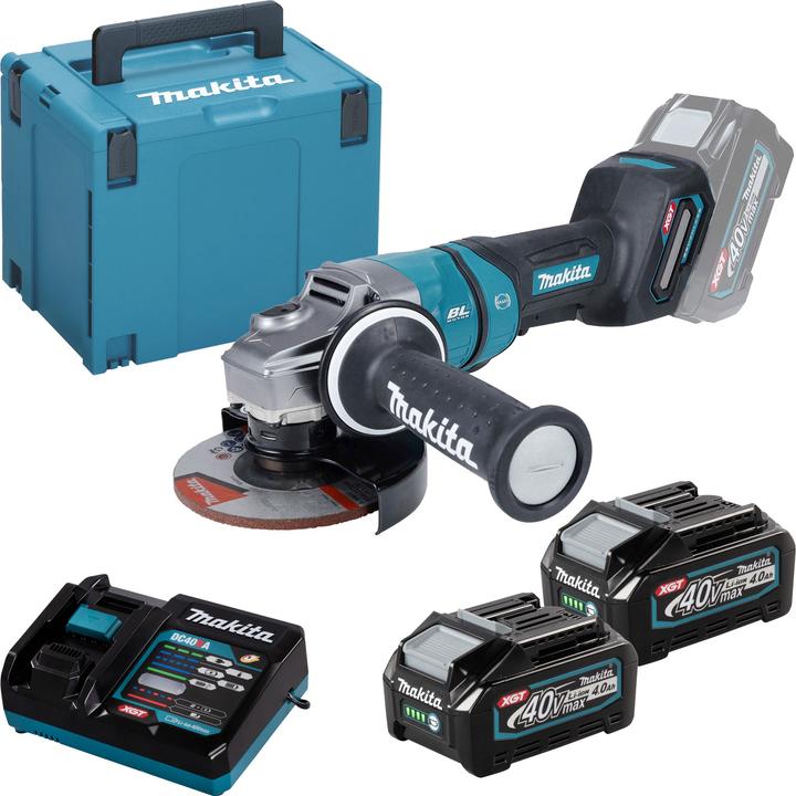 Produktbild Makita Akku-Winkelschleifer 40V max. / 4,0 Ah, 2 Akkus + Ladegerät im MAKPAC (125 mm)