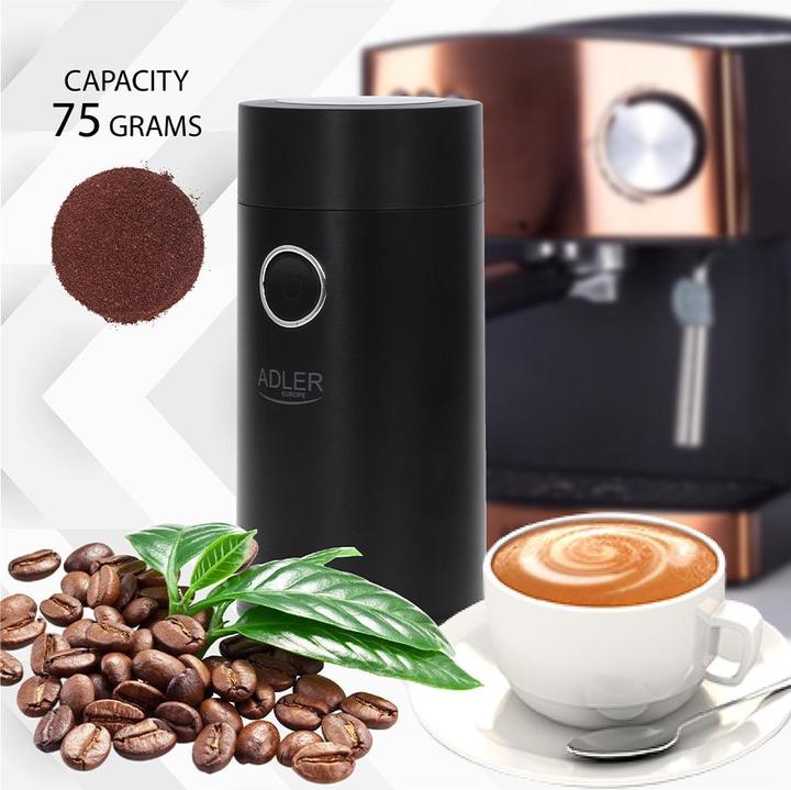 Actual product image Adler Coffee grinder AD4446bs 150 W, Coffee beans capacity 75 g, Lid safety switch, Juodas (EU plug)