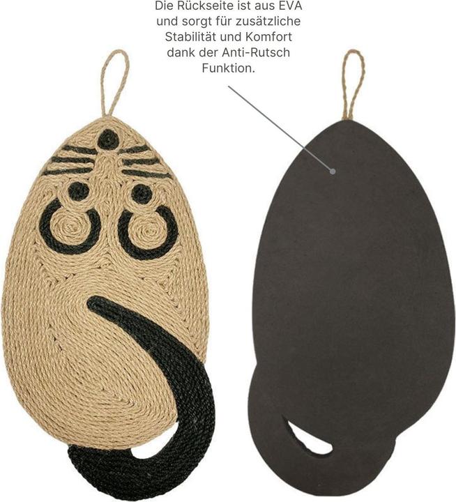 Produktbild Hermex Katzen-Kratzmatte in Mausform Kratzspielzeug Kratzteppich Katzenspielzeug Kratzfläche (1.30 cm, Braun, Schwarz)
