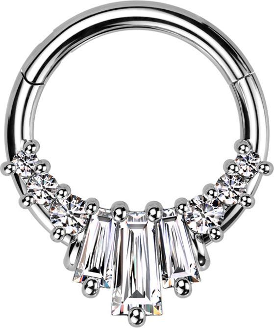 Immagine prodotto Star Piercing Anello micro segmento con cerniera in argento sei cristalli rotondi e tre baquette argento (Acciaio chirurgico 316L, Ottone)