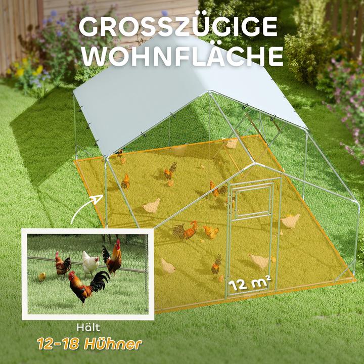 Produktbild PawHut Hühnerstall Verzinkte Stahlrohre, Stahlgitter Silber