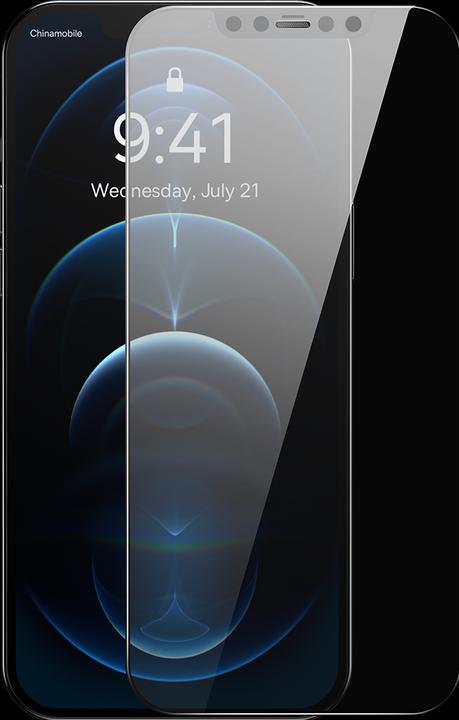 Actual product image Baseus 0.3mm Full-Coverage Privacy Protection Crystal Tempered Glass Screen Protector with Dust Filter for (1 Piece, Apple iPhone 12 Pro Max)