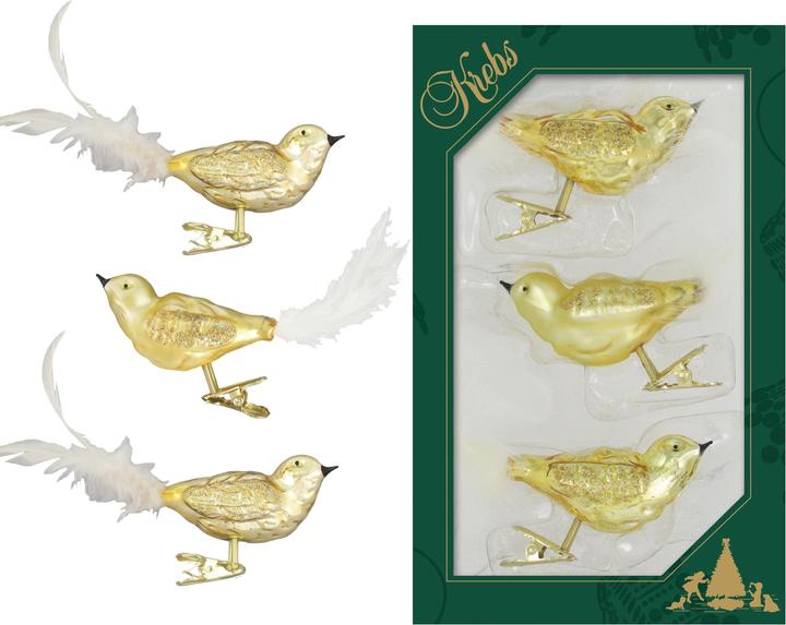 Actual product image Krebs Glas Lauscha Gold Vögel auf Clip - 3er Set - Christbaumschmuck (3 -part)
