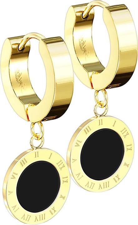 Star Piercing Ohrring zum Klappen vergoldet Anhänger rund Römische Ziffer (ohne Messing, Chirurgenstahl 316L)