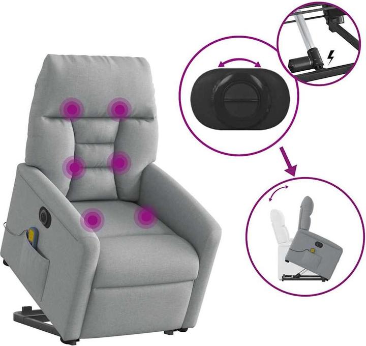 Immagine prodotto VidaXL Poltrona massaggiante elettrica con ausilio per la posizione eretta Tessuto grigio chiaro
