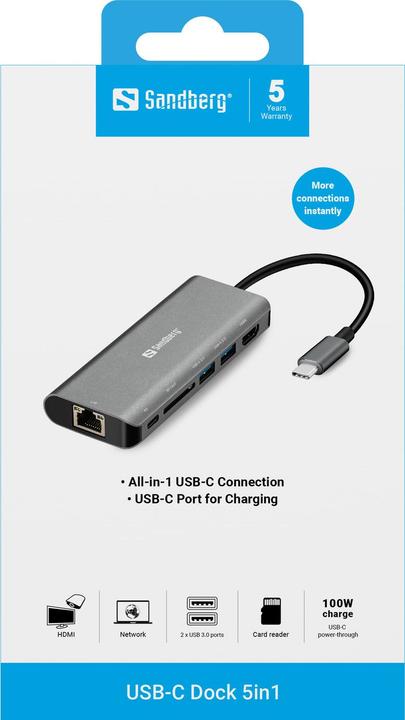 Actual product image Sandberg USB-C Dock (USB-C, 3 Ports)