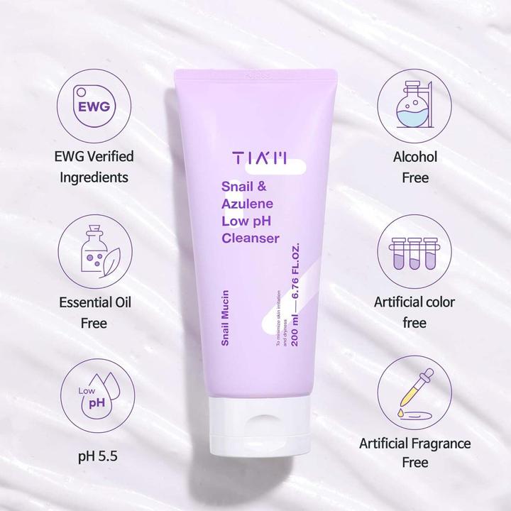 Image du produit Tia'm TIAM Snail & Azulene Nettoyant à faible pH (Chiffons de nettoyage, 200 ml)