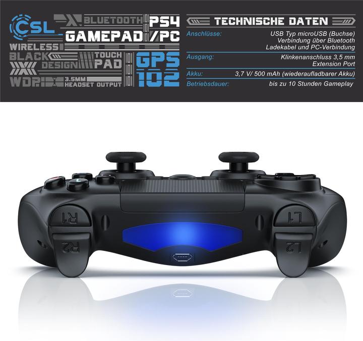 Actual product image CSL 2x Gaming Controller Set, Wireless Gamepad for PS4, Playstation Touchpad, 3.5 mm AUX. Dual Vibration (PS4, PC)