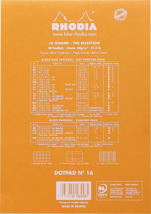 Nährwerte und Zutaten Rhodia Basics (A5, Gepunktet, Weicher Einband)