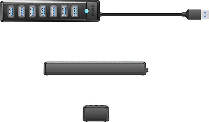 Actual product image Orico Converter PW7U-U3 hub 7x USB-A 3.0 + USB-C 5V/3A 1m - black (USB-C, 7 Ports)