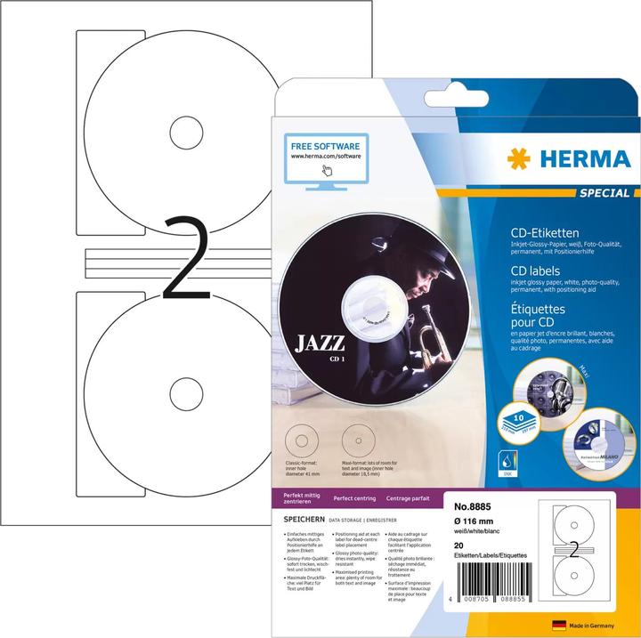 Produktbild HERMA Inkjet CD-Etiketten Maxi Ø Papier