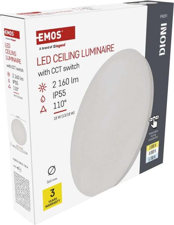 Image du produit Emos LED-Anbauleuchte DIONI rund, weiss, 18W, mit Farbtemperatur-Änderung (160 lm)