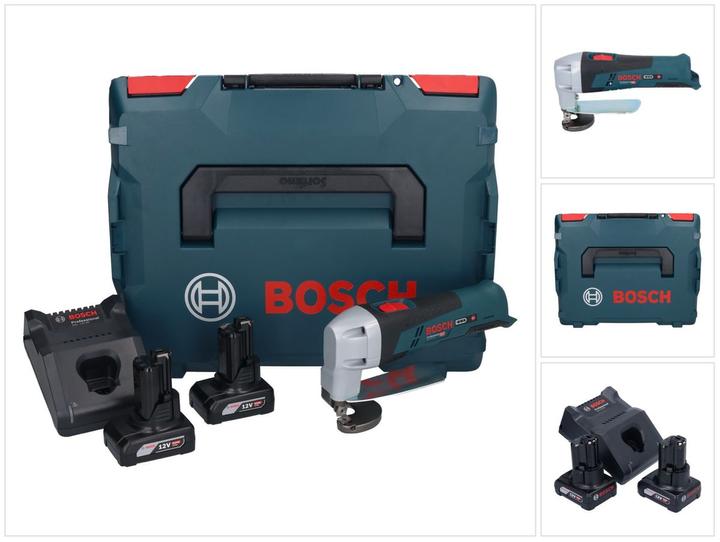 Bosch Professional Bosch GSC 12V-13 Akku Blechschere 12V mit Sechskantstiftschlüssel 12V + 2x Akku 6,0 Ah + Schnelllade