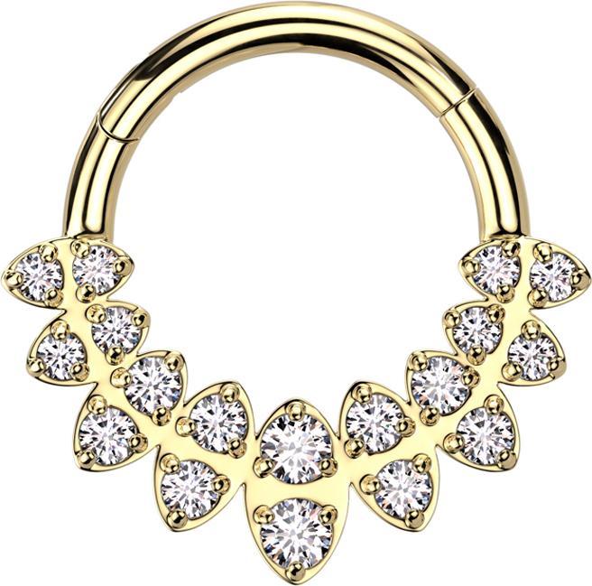 Actual product image Star Piercing Micro segment ring hinged gold plated ovals with double crystals silver (Brass, Surgical steel 316L)