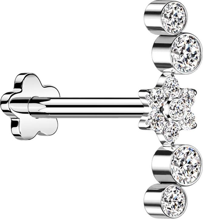 Immagine prodotto Star Piercing Micro labret senza filo fiore argento cristalli fiore argento quattro cristalli (Titanio G23, senza ottone)