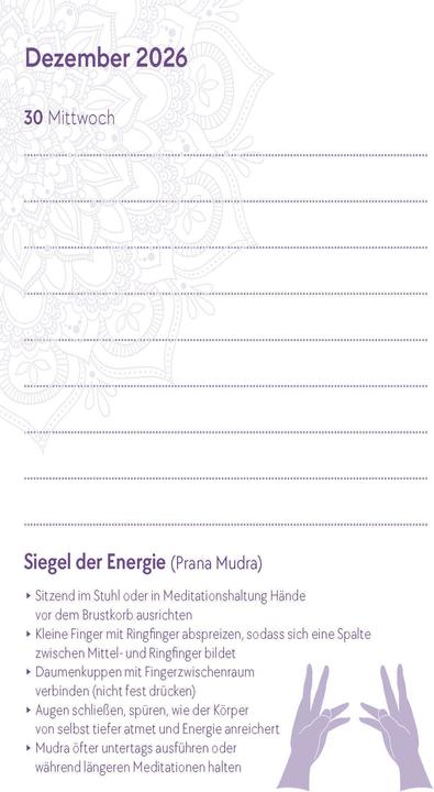 Actual product image Yoga Calendar 2026 - Pocket calendar with mantras, meditations, affirmations and background stories. (German)