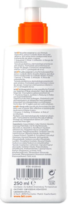 Actual product image Leti LETIAT4 Atopic Skin Body Milk, 250 ml Cream (Body milk, 250 ml)