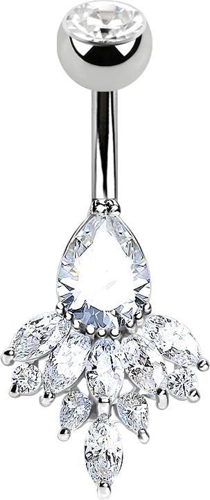 Star Piercing Banane silber mit Kugel Kristall silber Tropfen und Federn (Messing, Chirurgenstahl 316L)