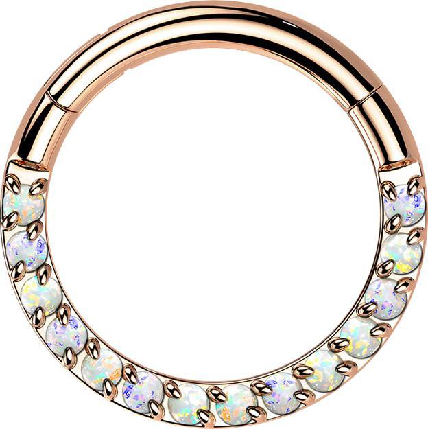 Star Piercing Micro Segmentring klappbar rosegold front Opale weiss (Titan G23, ohne Messing)