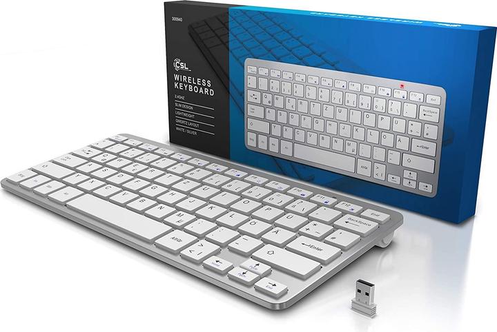 Produktbild CSL Wireless Tastatur, 2,4Ghz Slim Design Mini Keyboard, platzsparend, ergonomisch, Kabellos, silber (DE, Kabellos)