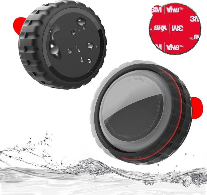 Actual product image Hurtel Apple AirTag Case, Screw-on, Waterproof, Self-Adhesive - Black - 4 pieces