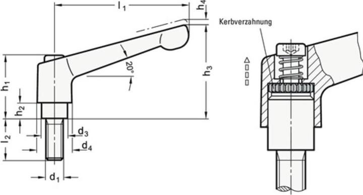Produktbild Ganter Verstellbarer Klemmhebel GN 300 d1 M 10 mm l1 78 mm l2 63 mm Aussengewinde (63 mm)