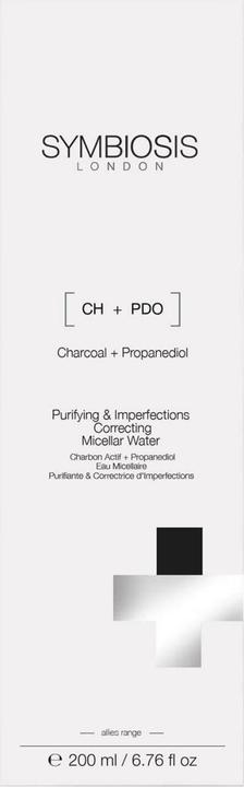Actual product image Symbiosis Activated charcoal + propanediol) Micellar Water Cleansing & Imperfection Correction (Micelle water, 200 ml)