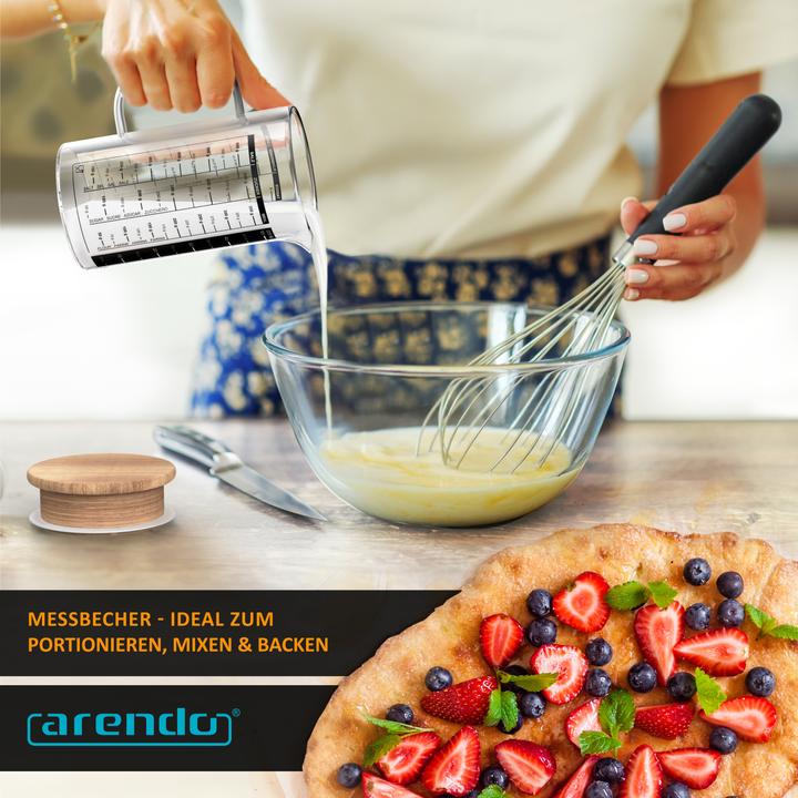 Produktbild Arendo Messbecher 500 ml aus Glas, 0,5 L, luftdicht, Bambusdeckel, Silikondichtung für Mehl, Zucker uvm. (500 ml)