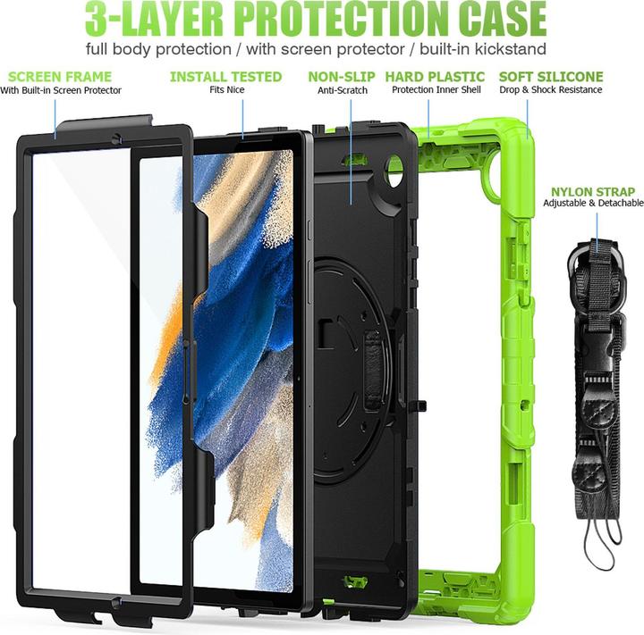 Produktbild Lobwerk 4in1 Tasche für Samsung Tab A8 X200 X206 10.5 Schutzhülle + Gestell Grün (X)