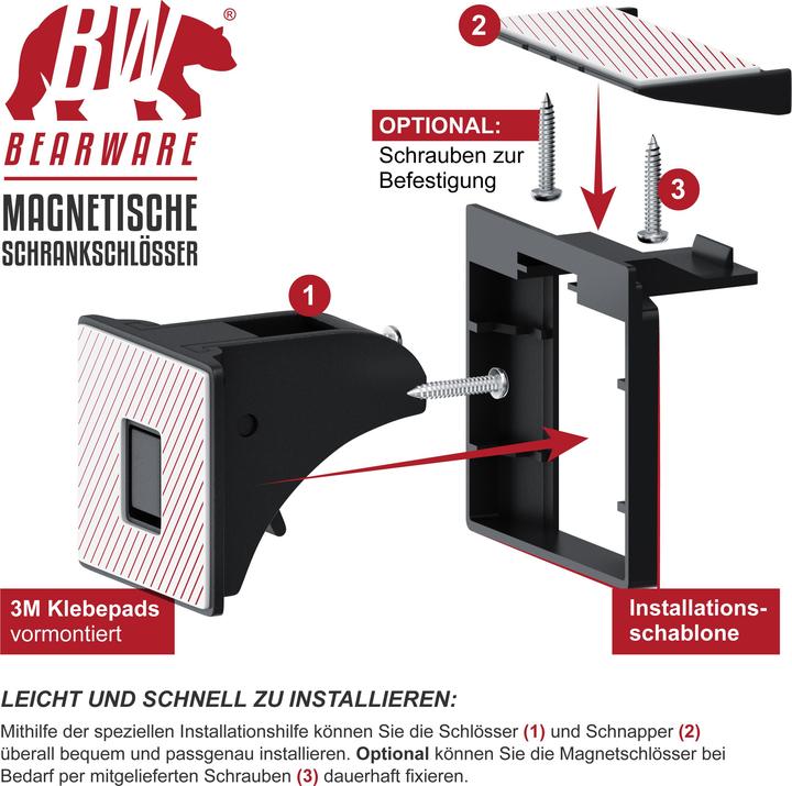 Produktbild Bearware Kindersicherung Magnetisches Schrankschloss 10er, 2 Schlüssel, kindersicher, für Schrank & Schublade