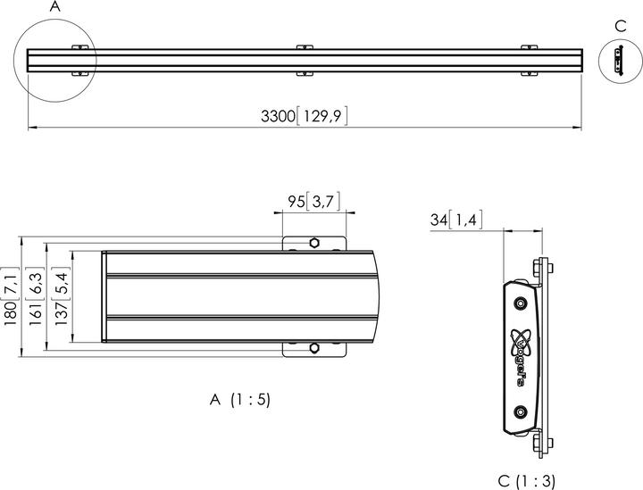 Image du produit Vogels PFB 3433 ADAPTATEUR BAR (Plafond, Mur, Sol, 160 kg)