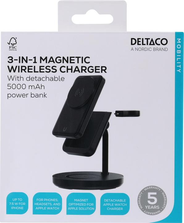 Actual product image Deltaco 3-in-1 Magnetischer Wireless Charger (18 W)