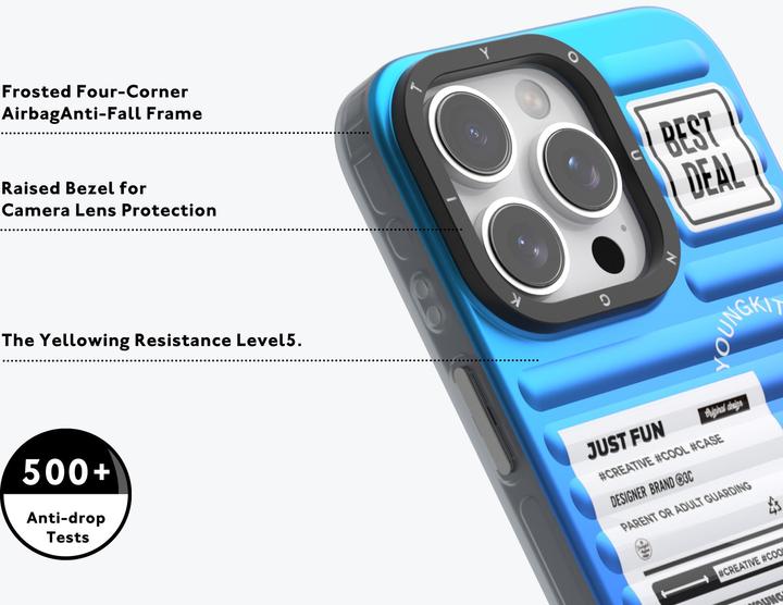 Produktbild Youngkit Hülle Glow Luggage-Inspired t/blau (Apple iPhone 16 Pro)