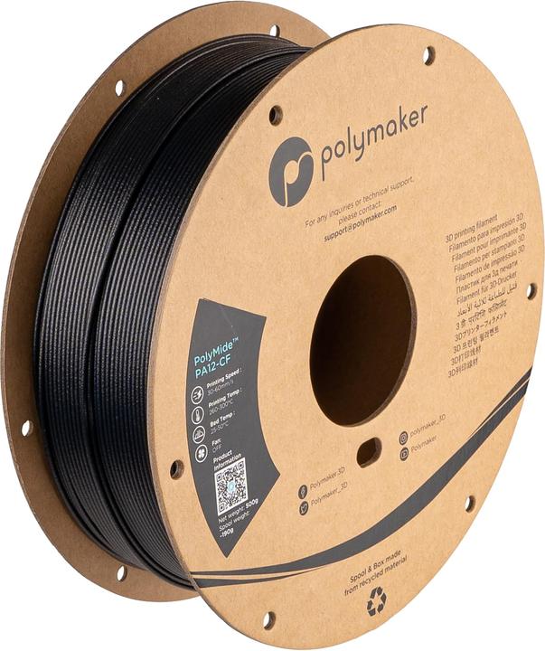 Actual product image Polymaker PolyMide PA12-CF Black 1.75mm 500g (Nylon, Carbon, 1.75 mm, 500 g, Black)