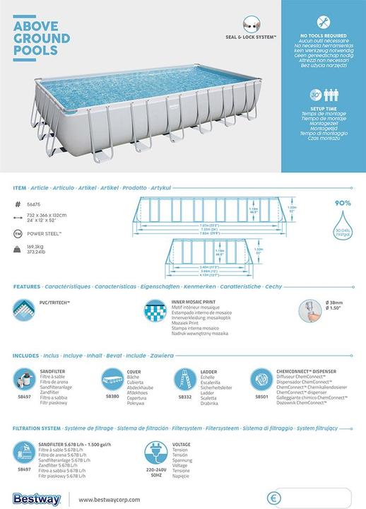 Immagine prodotto Bestway Power Steel Fram Pool Set (732 x 366 x 132 cm)